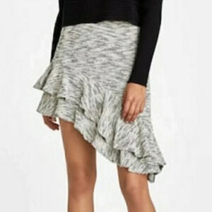NWT Zara Asymmetrical Marled Tweed Boucle Ruffle Skirt Size XS